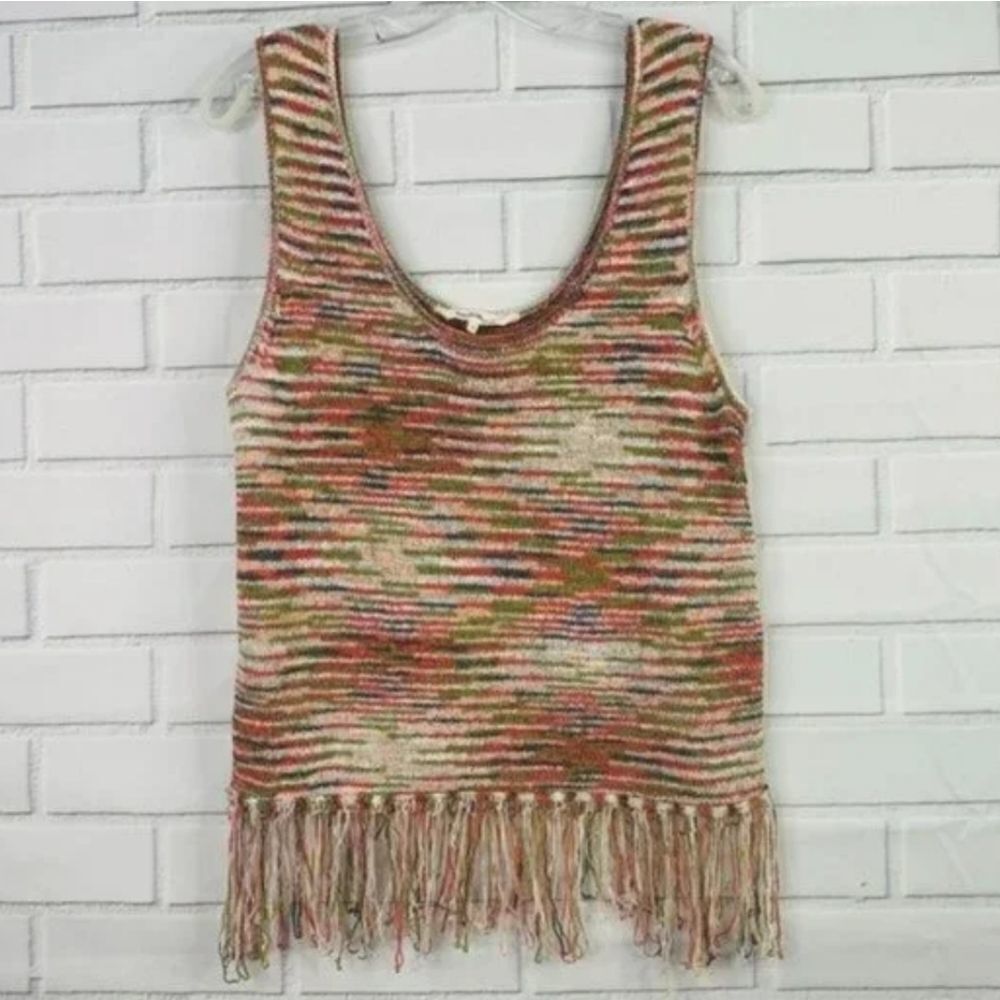 Rocks & Indigo Woven Tank  Fringe Sweater